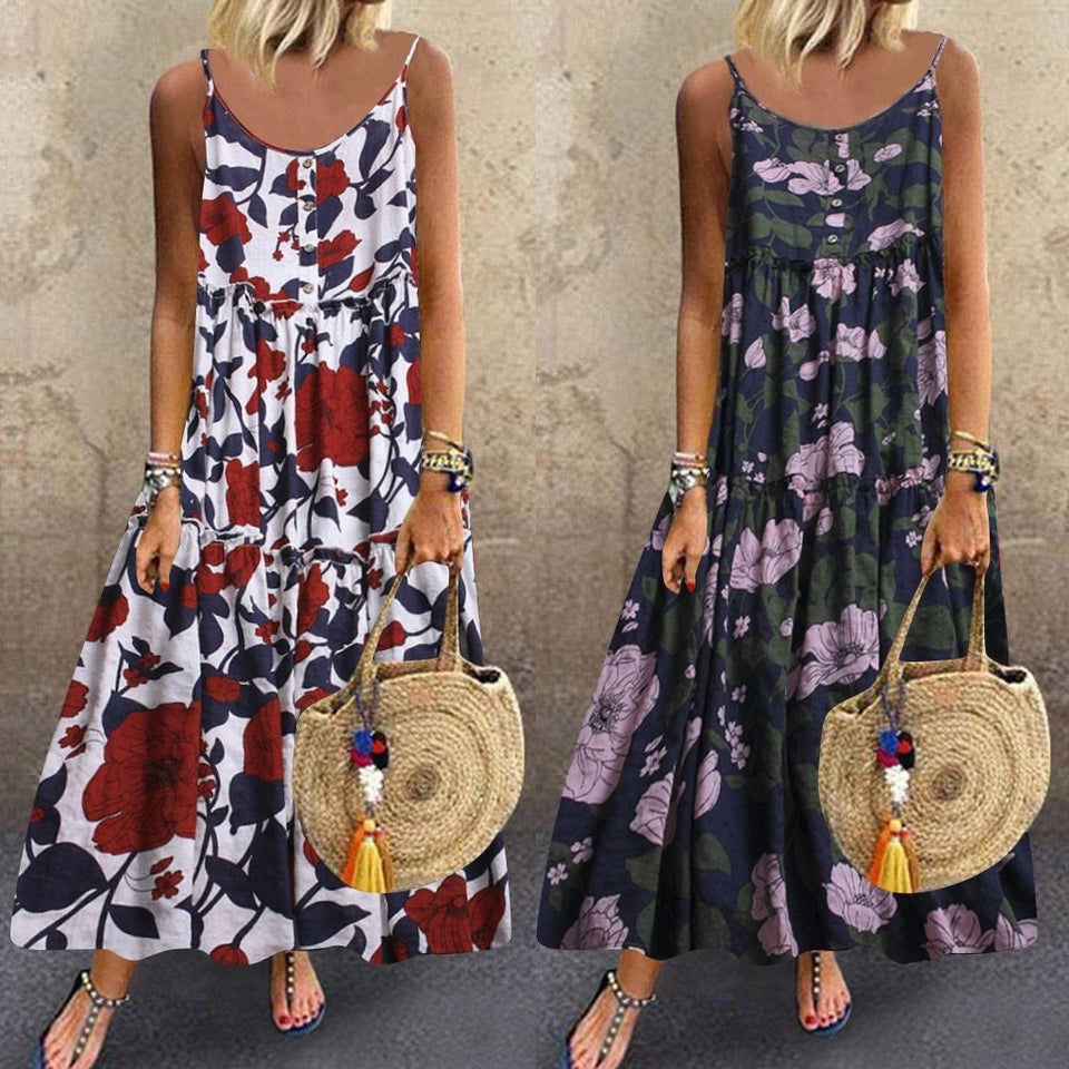 Floral Loose Bohemian Dress Sleeveless - Easy Pickins Store