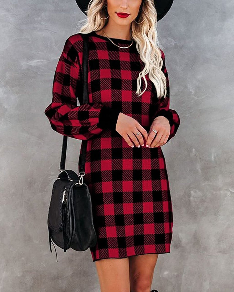 red plaid sweater dress